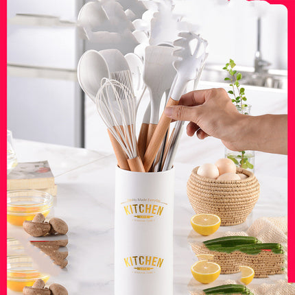 Silicone Kitchen Utensil Set with Wooden Handles | FDA-Approved Heat Resistant Tools for Safe Cooking and Baking