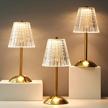 Golden Crystal Table Lamp with Touch Controls | Cordless LED Lighting for Elegant Ambiance