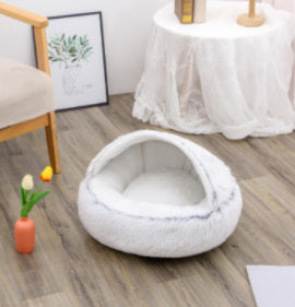 Plush Round Pet Bed for Dogs and Cats with Cozy Crystal Velvet | 2-in-1 Design for Ultimate Warmth and Comfort