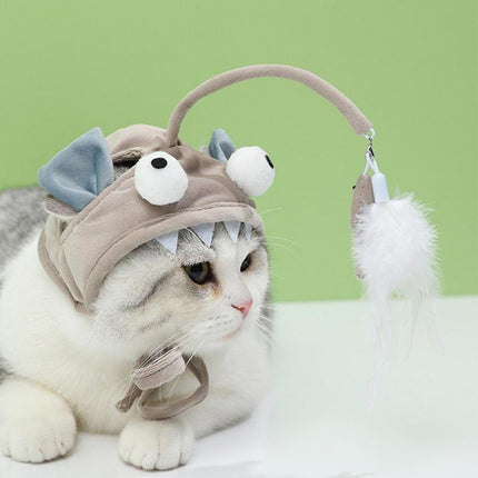 Head-Wearing Cat Toy with Feather Teaser | Adjustable Interactive Hat for Hands-Free Play