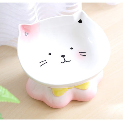 Lucky Cat Ceramic Cat Bowl with Raised Edges | Eco-Friendly Design for Healthy Eating Posture