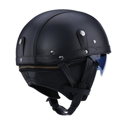 Vintage Moto Helmet, Retro Half Helmet with Retractable Brown Lens