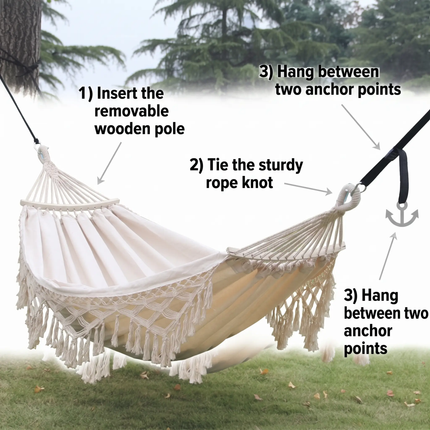 Double Hammock with Spreader Bars, Outdoor Portable Hammock for Patio – image 9