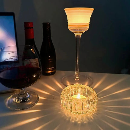 Artful Glass Candle Holder with Rippled Design | Elegant Accent for Intimate Spaces