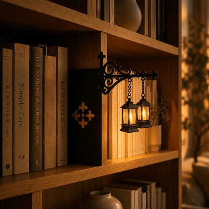 Bookshelf Light with Charming Pendant Design | Cordless Wrought Iron Accent for Cozy Reading Nooks