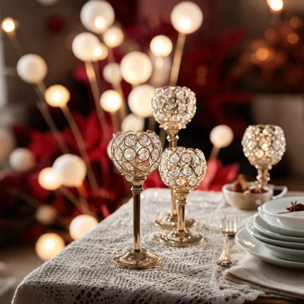 Crystal Candle Holders Set with Faceted Glass Design | Vintage-Inspired Lighting for Romantic Evenings