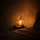Small Table Lamp, Modern Table Lamp with Solid Oak Base, Vintage Amber Glass Lamp with Retro Toggle Switch