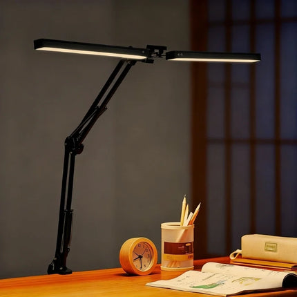 Dual-Head LED Desk Lamp with Adjustable Brightness | 360° Rotatable Arms for Personalized Workspace Lighting