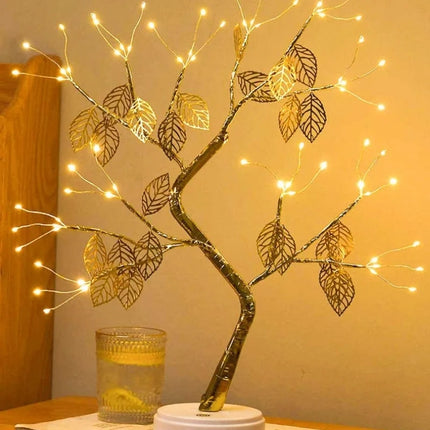 Golden Leaf Tree Decorative Light with Adjustable Bendable Branches | Warm White LED Illumination for Cozy Atmosphere