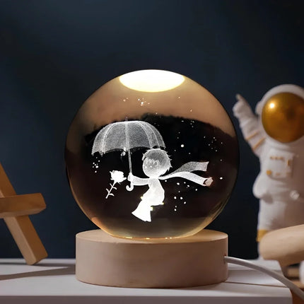 Luminous Crystal Ball with 3D Engraved Planets | Magical Night Light for Cozy Home Decor