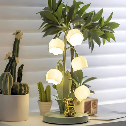 Floral Iron Table Lamp with High-Transparency Shade | Elegant LED Lighting Inspired by Lily of the Valley