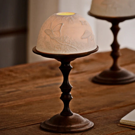 Candle Holder with Hand-Carved Porcelain Dome and Walnut Base | Elegant Ambiance for Intimate Spaces