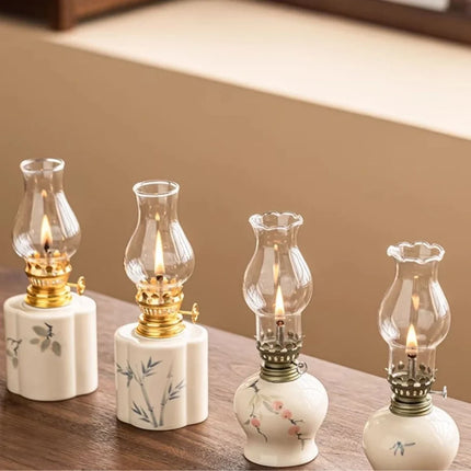 Ceramic Oil Lantern with Adjustable Flame Control | Handcrafted Décor for Cozy Ambiance