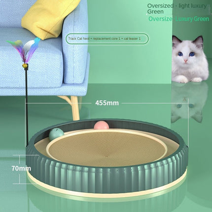 Round Cat Scratching Board with Removable Scratch Pad | Durable Furniture Protector for Cats with Interactive Play Balls