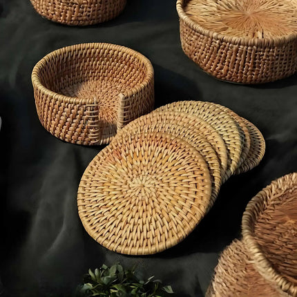 Coasters for Drinks, Woven Bamboo Cup Coasters with Holder – image 4
