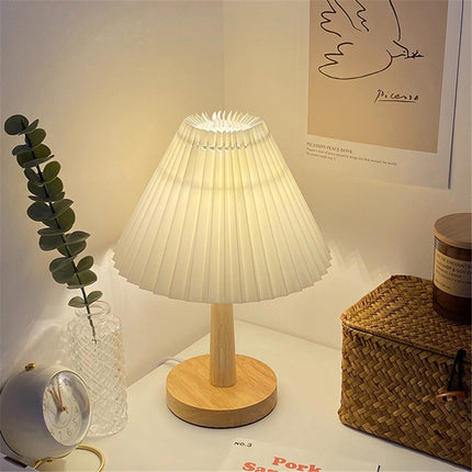 USB Vintage Pleated Lamp with Touch Dimming | Cozy Fabric Shade for Eye Comfort and Home Ambiance
