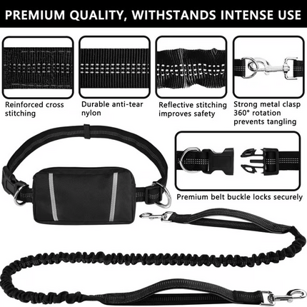 Hands Free Dog Leash, Waist Dog Leash with Belt and Bag