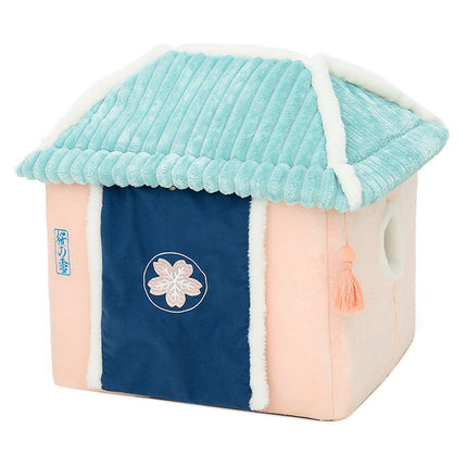 Enclosed Cat House Villa with Removable Washable Bed | Cozy and Durable Cat Condo for All-Season Comfort