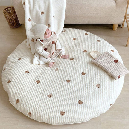 Baby Play Mat Round, Infant Play Mat with Bear Embroidery