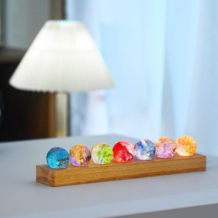 Galaxy Light with 7 Glass Orbs, Wooden Base Lamp – image 9
