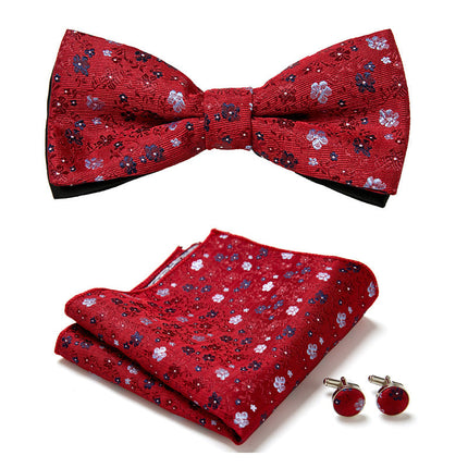 Bow Tie Set with Pocket Square and Cufflinks, Floral Bow Tie – image 15