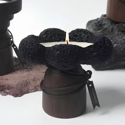 Cement and Wood Candle Holder with Textured Elegance | Versatile Decor for Wax Candles and Greenery