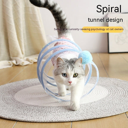 Elastic Collapsible Cat Tunnel with Mice & Feathers | Fun Playhouse for Multiple Cats to Explore and Bond