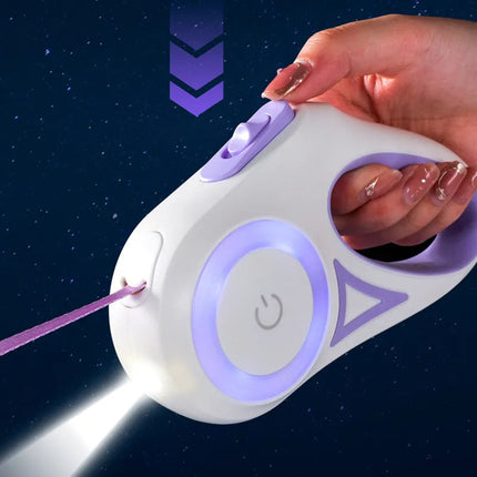 Retractable Dog Leash with LED Light System | One-Hand Control for Safe Night Walks and Tangle-Free Adventures
