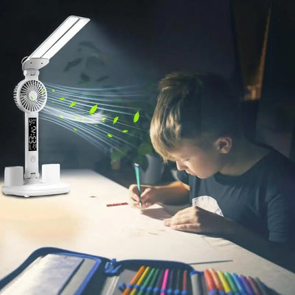 Portable LED Desk Lamp with Fan & Pen Holder | Adjustable Lighting for Organized Workspaces