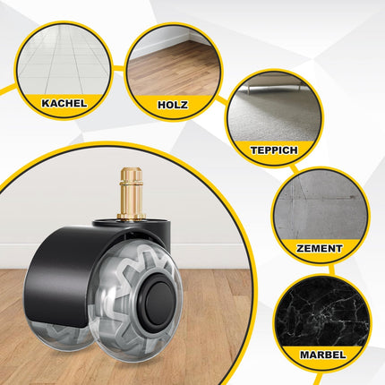 Office Chair Caster Wheels Set of 5, Swivel Casters for Furniture – image 4