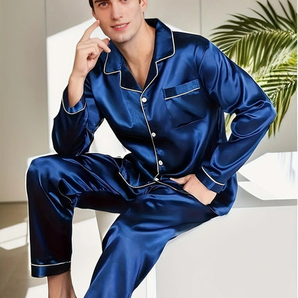 Pajamas for Men, Mens Loungewear with Lapel Collar and Button Placket – image 6