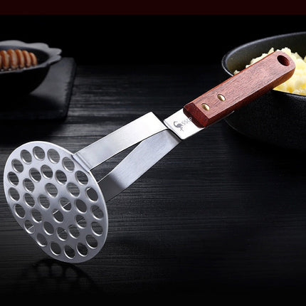 Stainless Steel Potato Masher with Ergonomic Wooden Handle | 100% Rust-Proof Kitchen Tool for Easy Mashing
