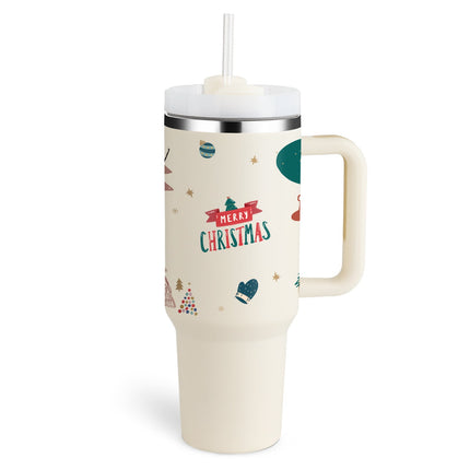 40 Oz Insulated Tumbler with Handle & Straw | Double-Wall Vacuum Insulation for Hot or Cold Beverages