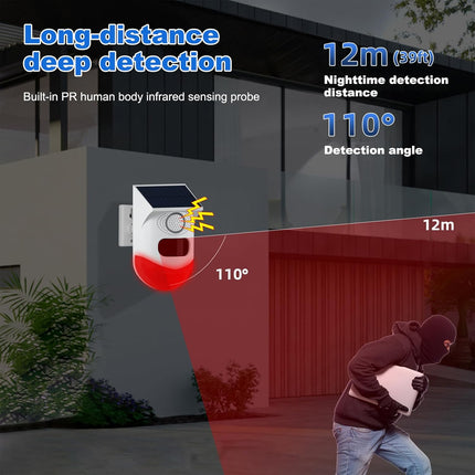 Motion Sensor Alarm Outdoor, Solar Motion Detector Alarm with 120dB Siren and Strobe – image 6