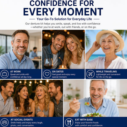 Vepine | Natural-Looking Temporary Denture Teeth with Custom Fit | Easy At-Home Solution for Confident Smiles