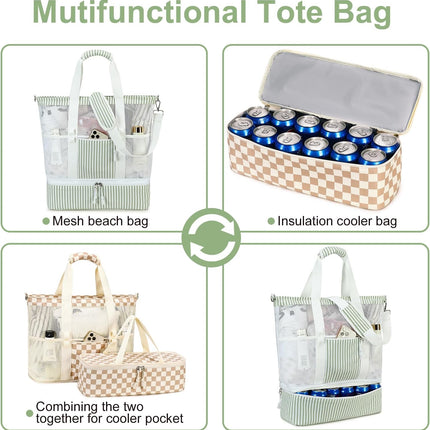 Vepine | Mesh Beach Tote Bag with Insulated Cooler Compartment | Versatile Picnic Bag for Summer Outings