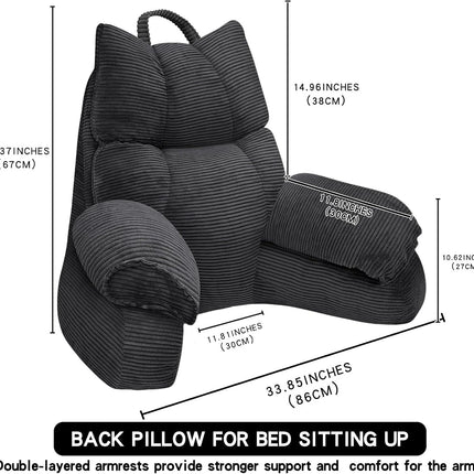 Cozy Reading Pillow with High Arm Rests & Supportive Memory Foam | Perfect Back Support for Relaxing, Reading & Gaming in Bed