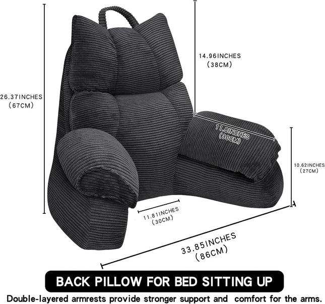 Cozy Reading Pillow with High Arm Rests & Supportive Memory Foam | Perfect Back Support for Relaxing, Reading & Gaming in Bed