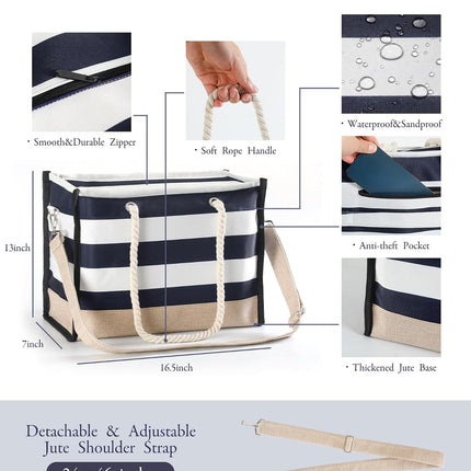 Coastal Escape | Large Waterproof Beach Tote Bag with Sandproof Design | Versatile Crossbody for Travel and Outdoor Fun