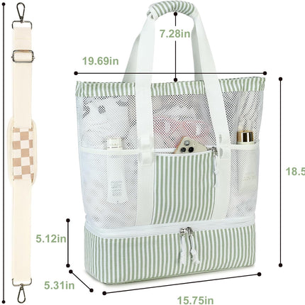 Vepine | Mesh Beach Tote Bag with Insulated Cooler Compartment | Versatile Picnic Bag for Summer Outings