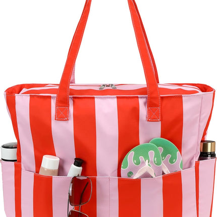 Coastal Collection | Large Waterproof Beach Tote Bag with Zipper & Wet Pocket | Versatile for Travel, Gym, and Grocery
