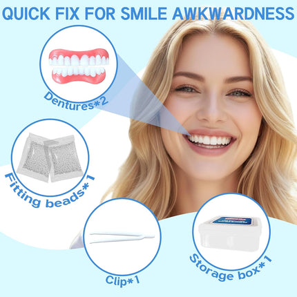 Vepine Complete Dentures Set  | Temporary Cosmetic Smile Cover for All with Natural Look | Reusable Teeth Cover