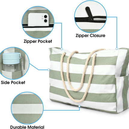 Coastal Collection | Large Waterproof Beach Tote Bag with Zipper Closure | Sandproof Design for Effortless Summer Adventures