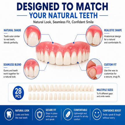 Vepine Complete Denture Set | Full & Partial Dentures with Easy-to-Use Tool Kit | Create Your Ideal Smile at Home
