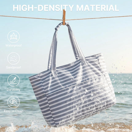 Ultimate Beach Tote Bag | Waterproof & Sandproof Large Bag with Zipper | Foldable Design for Easy Travel and Storage