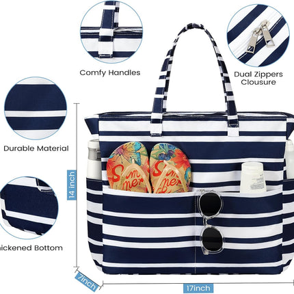 Vepine Waterproof Beach Tote Bag with Zipper & Sandproof Design | Large Capacity for Travel and Gym