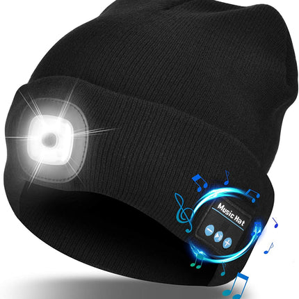 Bluetooth Beanie Hat with LED Light, Rechargeable Winter Hat with Headphones, Unisex Acrylic Beanie with Light