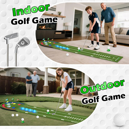 Mini Golf Toy Set | Putting Mat with LED Light-Up Holes & Glowing Balls | Indoor/Outdoor Fun for Kids & Family