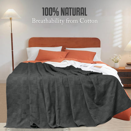 Cozy Haven | 100% Cotton Blanket in Grey with 350 GSM Softness | Lightweight & Breathable for Year-Round Comfort