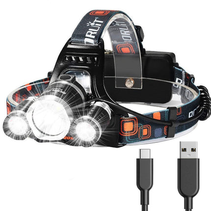 Rechargeable LED Headlamp, 20000 Lumen Head Lamp with Zoom, Waterproof Helmet Light, Headband Flashlight for Camping
